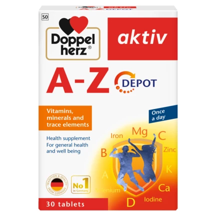 Illustration of the product packaging Doppelherz aktiv A-Z DEPOT front view